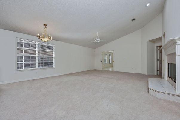 Chandelier, Empty room, Fireplace, Interior, Recessed Lighting
