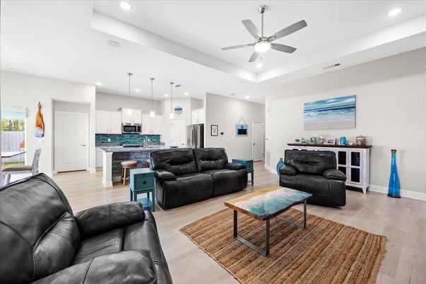 Interior, Kitchen, Living room, Pendant Lights, Recessed Lighting, Stainless Steel Appliances, Wood Texture Flooring