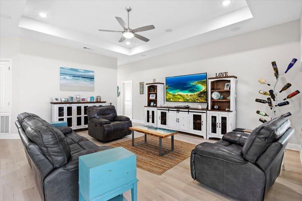Interior, Living room, Recessed Lighting, Wood Texture Flooring
