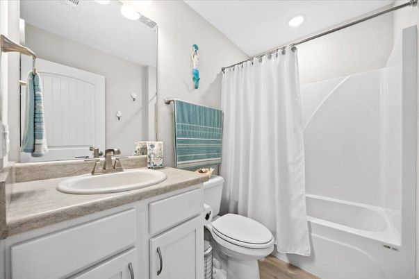 Bathroom, Interior, Recessed Lighting, Wood Texture Flooring