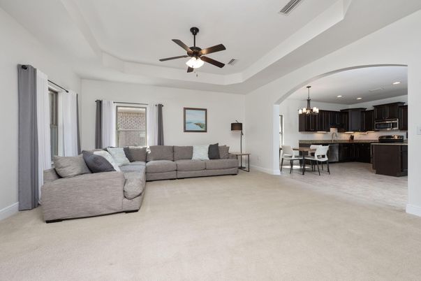 Chandelier, Dining room, Interior, Kitchen, Living room, Recessed Lighting, Stainless Steel Appliances