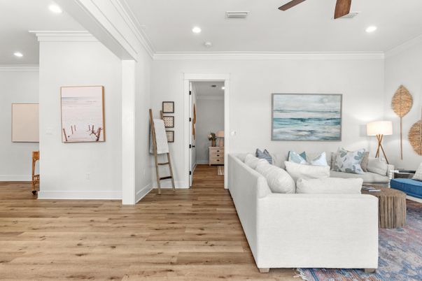 Interior, Living room, Recessed Lighting, Wood Texture Flooring