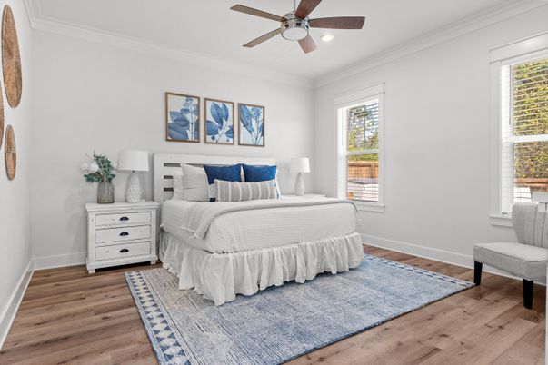 Bedroom, Interior, Recessed Lighting, Wood Texture Flooring