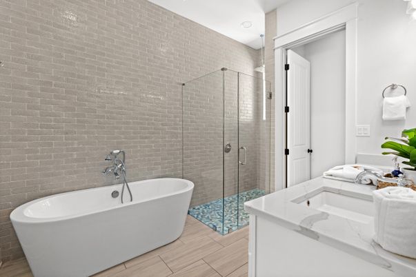 Bathroom, Dual Sink Vanities, Free Standing Baths, Glass Shower, Interior, Recessed Lighting