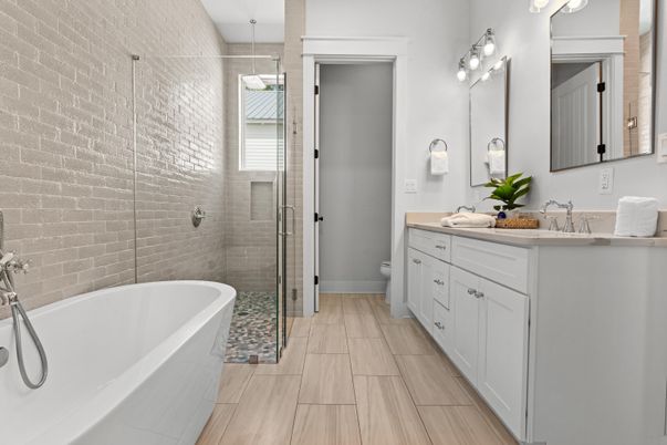Bathroom, Dual Sink Vanities, Free Standing Baths, Glass Shower, Interior