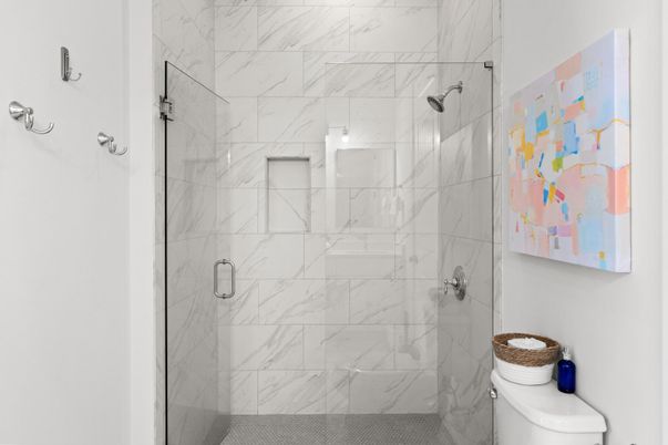 Bathroom, Glass Shower, Interior, Marble Walls