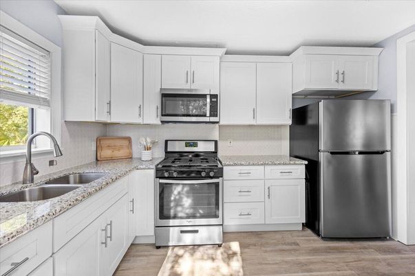 Interior, Kitchen, Stainless Steel Appliances, Wood Texture Flooring