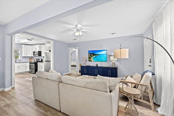 Interior, Kitchen, Living room, Stainless Steel Appliances, Wood Texture Flooring