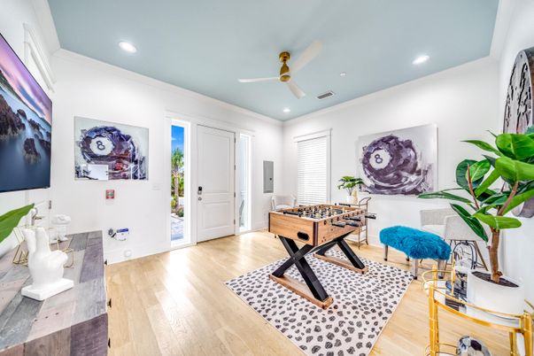 Game Room, Interior, Recessed Lighting, Wood Texture Flooring