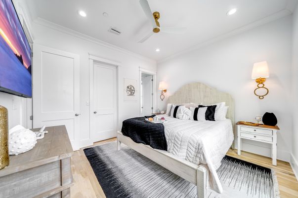 Bedroom, Interior, Recessed Lighting, Wood Texture Flooring