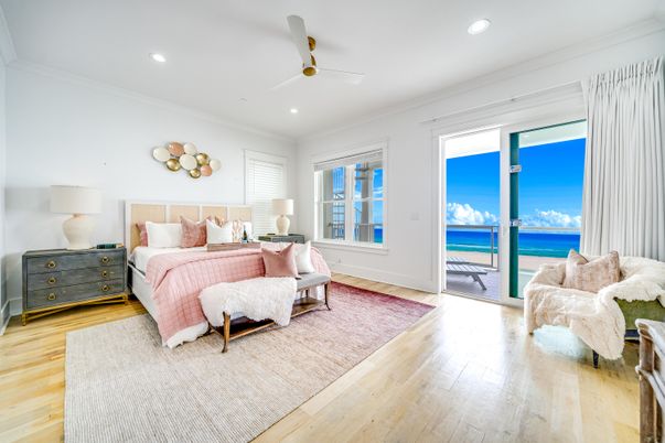 Bedroom, Interior, Recessed Lighting, Water, Wood Texture Flooring