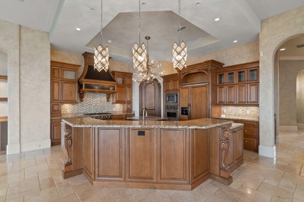 Chandelier, Interior, Kitchen, Pendant Lights, Recessed Lighting, Stainless Steel Appliances