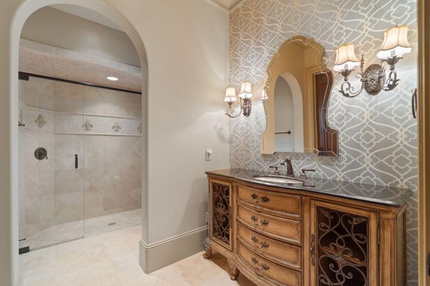 Bathroom, Glass Shower, Interior, Recessed Lighting