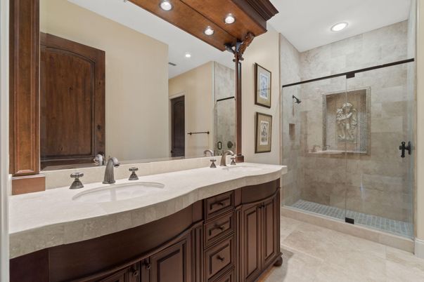 Bathroom, Dual Sink Vanities, Glass Shower, Interior, Recessed Lighting