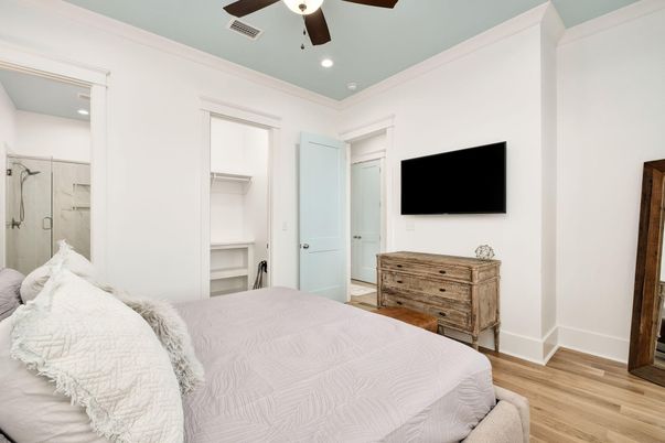 Bedroom, Interior, Recessed Lighting, Wood Texture Flooring