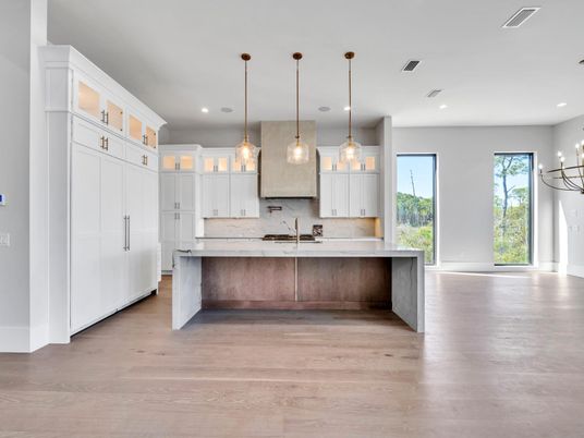 Interior, Kitchen, Pendant Lights, Recessed Lighting, Wood Texture Flooring
