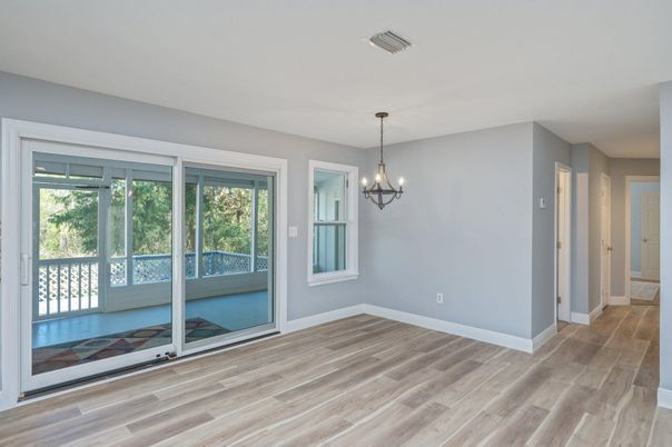 Chandelier, Empty room, Interior, Wood Texture Flooring