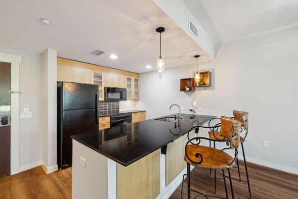 Interior, Kitchen, Pendant Lights, Recessed Lighting, Wood Texture Flooring