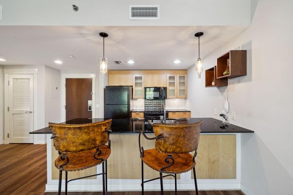 Interior, Kitchen, Pendant Lights, Recessed Lighting, Wood Texture Flooring