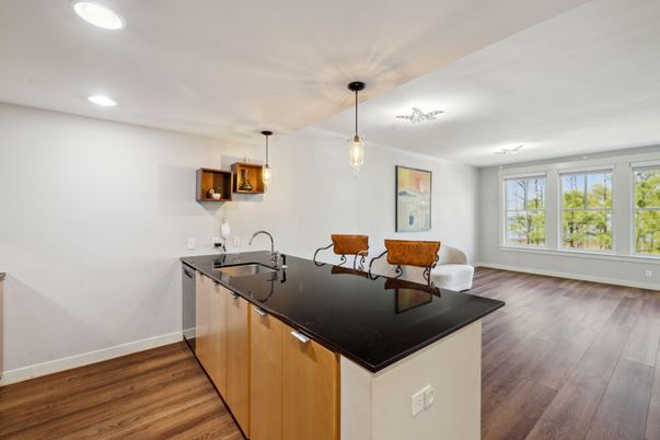 Interior, Kitchen, Pendant Lights, Recessed Lighting, Wood Texture Flooring