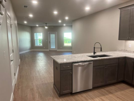 Interior, Kitchen, Recessed Lighting, Wood Texture Flooring