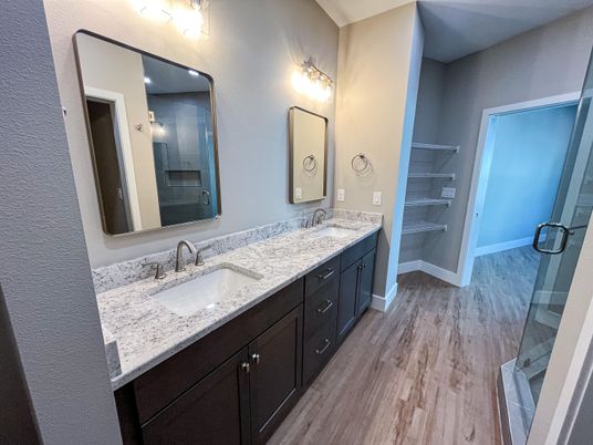 Bathroom, Dual Sink Vanities, Interior, Wood Texture Flooring