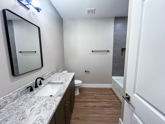 Bathroom, Dual Sink Vanities, Interior, Wood Texture Flooring