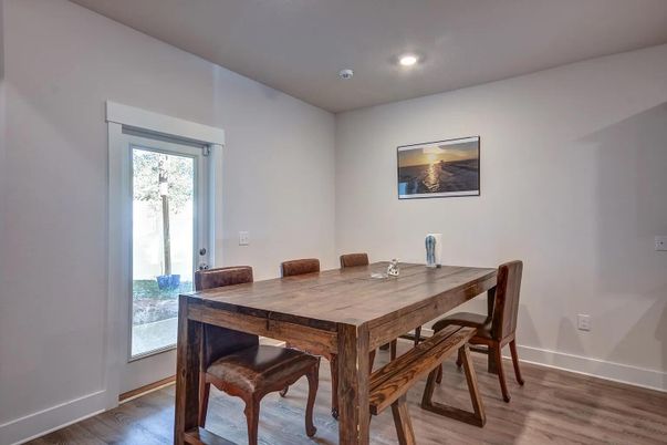 Dining room, Interior, Recessed Lighting, Wood Texture Flooring