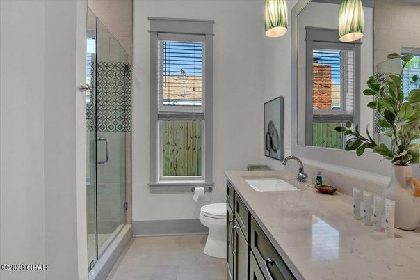 Bathroom, Glass Shower, Interior, Pendant Lights