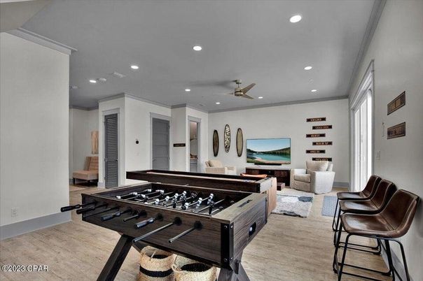 Game Room, Interior, Recessed Lighting, Wood Texture Flooring
