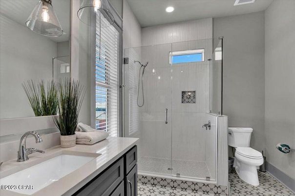 Bathroom, Glass Shower, Interior, Recessed Lighting