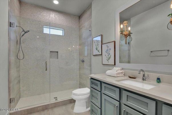 Bathroom, Glass Shower, Interior, Recessed Lighting