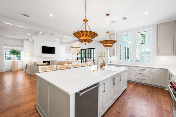 Interior, Kitchen, Living room, Pendant Lights, Recessed Lighting, Stainless Steel Appliances, Wood Texture Flooring