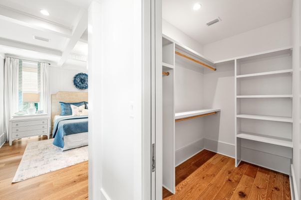 Bedroom, Interior, Recessed Lighting, Walk-in Closets, Wood Texture Flooring