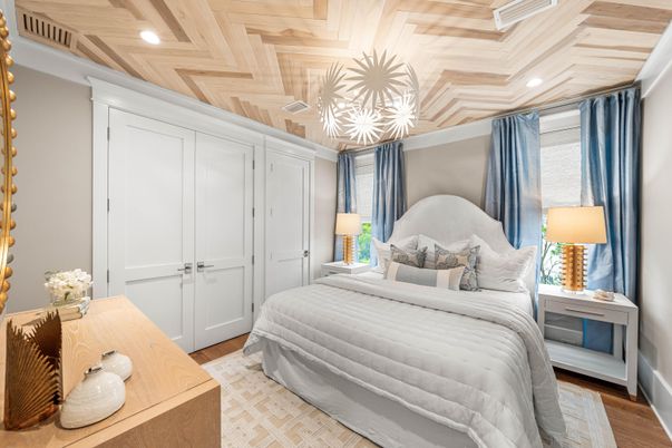 Bedroom, Interior, Recessed Lighting, Wooden Ceilings, Wood Texture Flooring