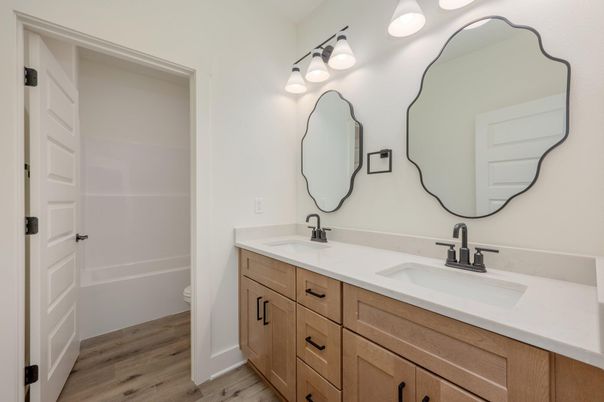 Bathroom, Dual Sink Vanities, Interior, Wood Texture Flooring