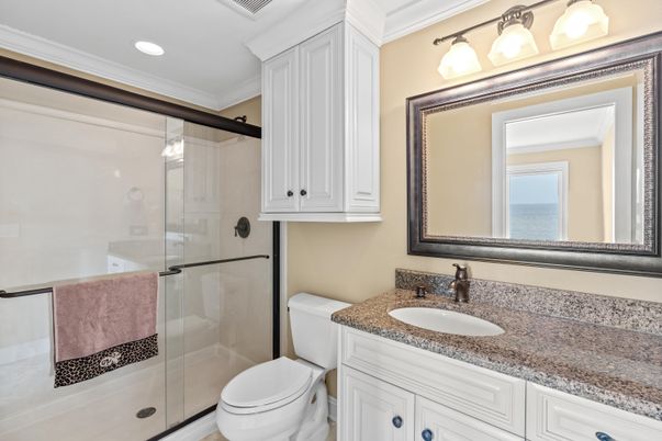 Bathroom, Glass Shower, Interior, Recessed Lighting