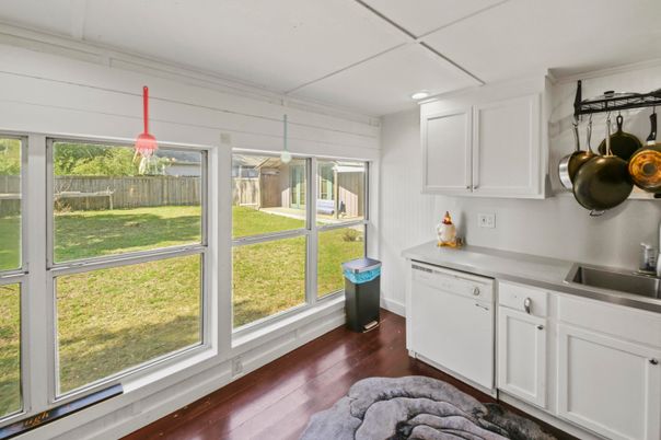 Interior, Kitchen, Recessed Lighting, Wood Texture Flooring