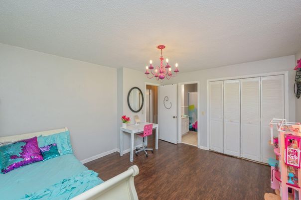 Bedroom, Chandelier, Interior, Wood Texture Flooring