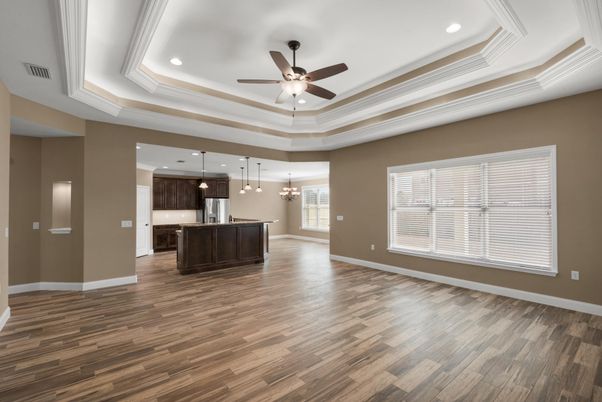 Chandelier, Interior, Kitchen, Pendant Lights, Recessed Lighting, Wood Texture Flooring