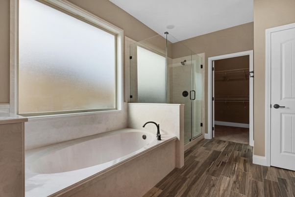 Bathroom, Glass Shower, Interior, Wood Texture Flooring