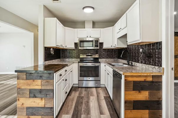 Interior, Kitchen, Stainless Steel Appliances, Wood Texture Flooring