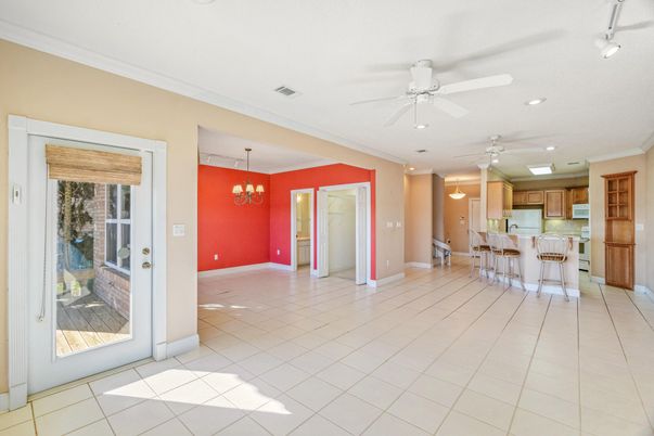 Chandelier, Empty room, Interior, Kitchen, Recessed Lighting