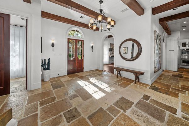 Chandelier, Interior, Recessed Lighting, Wooden Beams