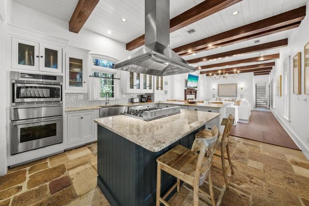 Interior, Kitchen, Recessed Lighting, Stainless Steel Appliances, Wooden Beams