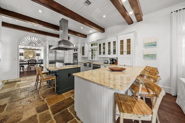 Interior, Kitchen, Recessed Lighting, Stainless Steel Appliances, Wooden Beams