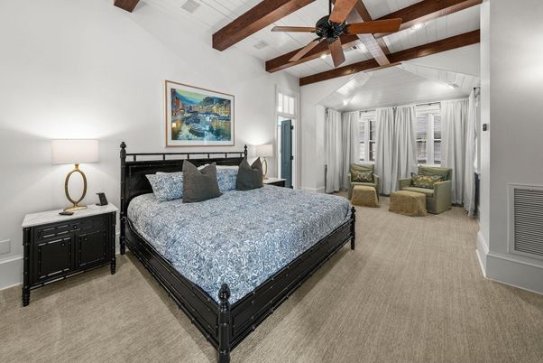 Bedroom, Interior, Recessed Lighting, Wooden Beams