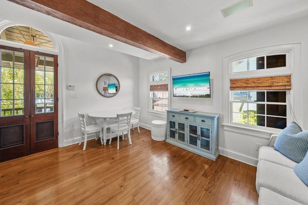Dining room, Interior, Recessed Lighting, Wooden Beams, Wood Texture Flooring