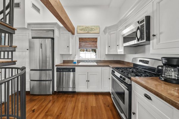 Interior, Kitchen, Stainless Steel Appliances, Wooden Beams, Wood Texture Flooring