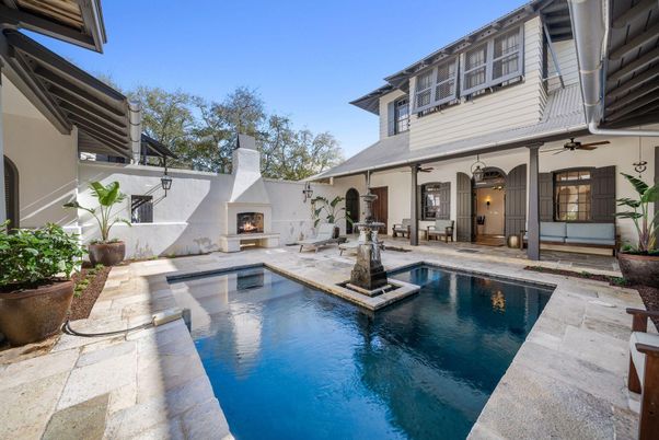 Exterior, Fireplace, Pool